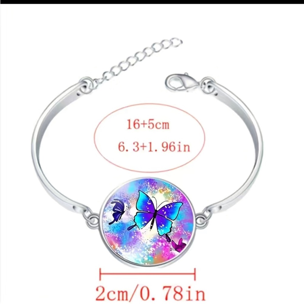 🆕❗️ Creative Cute Butterfly Round Pendant Necklace & Bracelet & Earrings Set - Picture 2 of 6